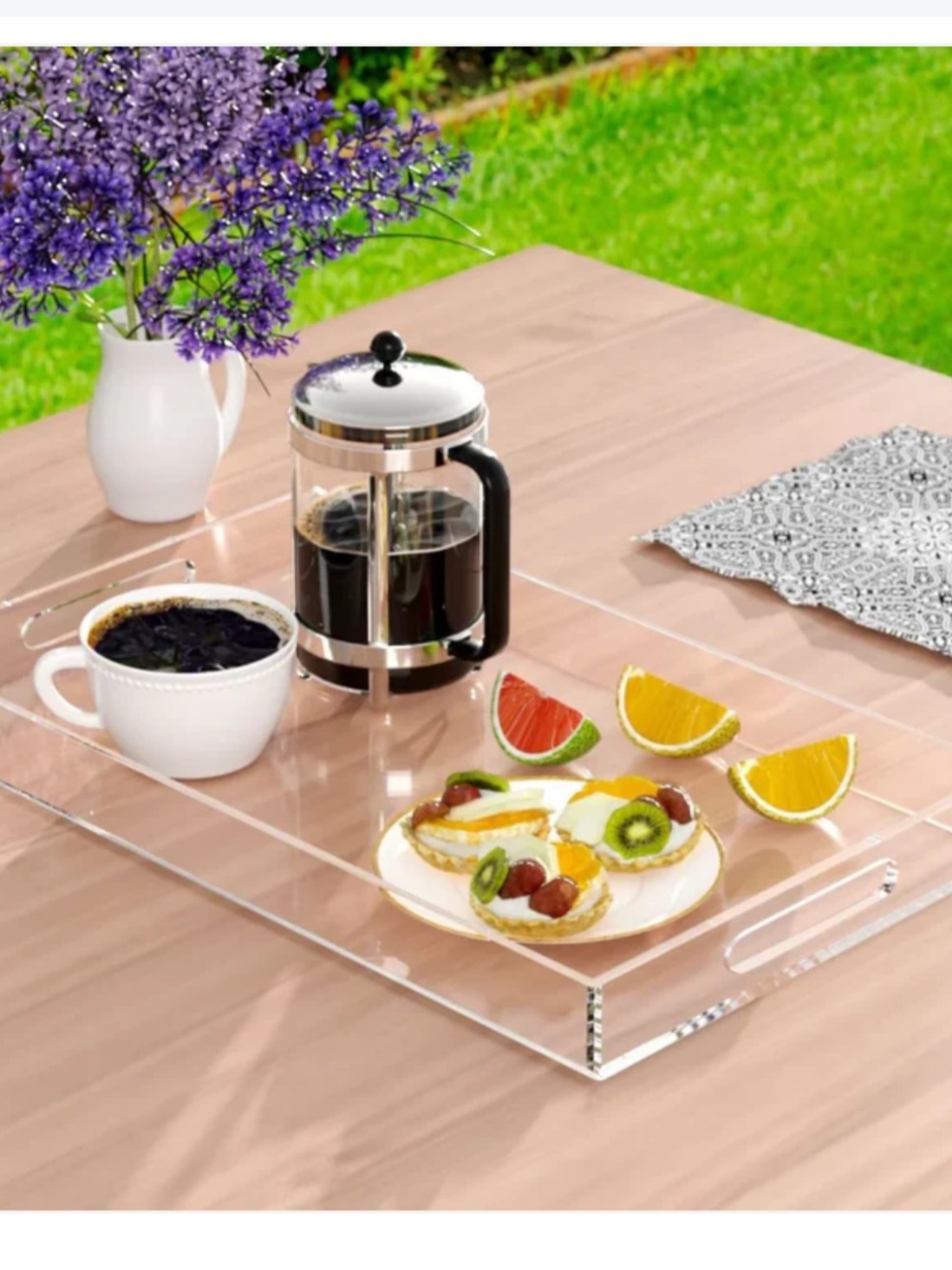 Clear Acrylic Serving Tray with Built-in Handles - NEW IN BOX 16” x 20”